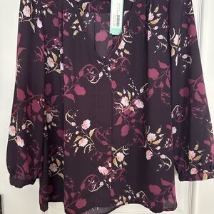 Floral V-Neck Blouse - Purple